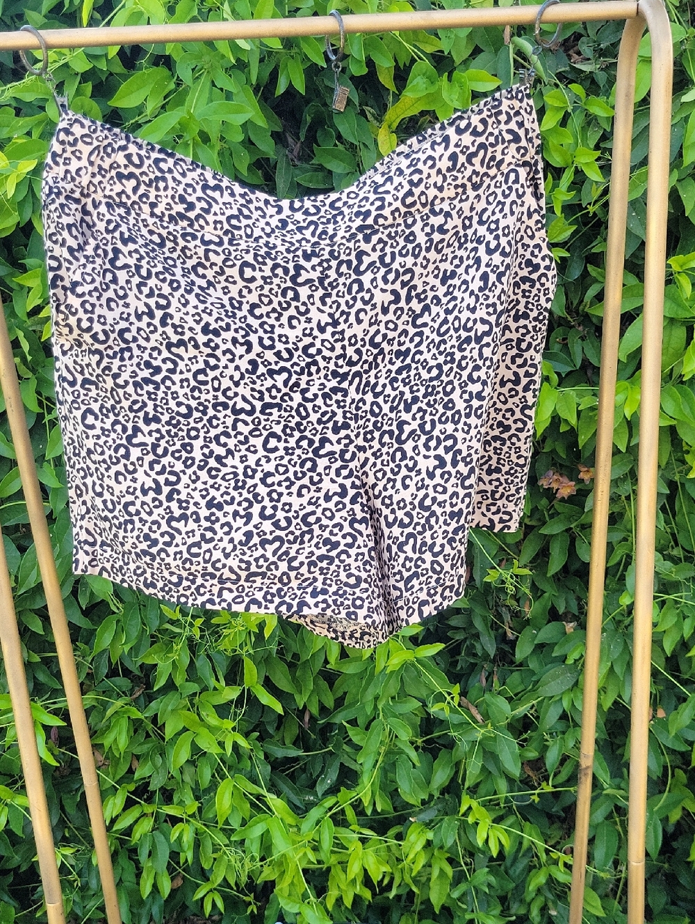 Leopard Print Flat Front Elastic Back High Waist Women's Shorts With Pockets L